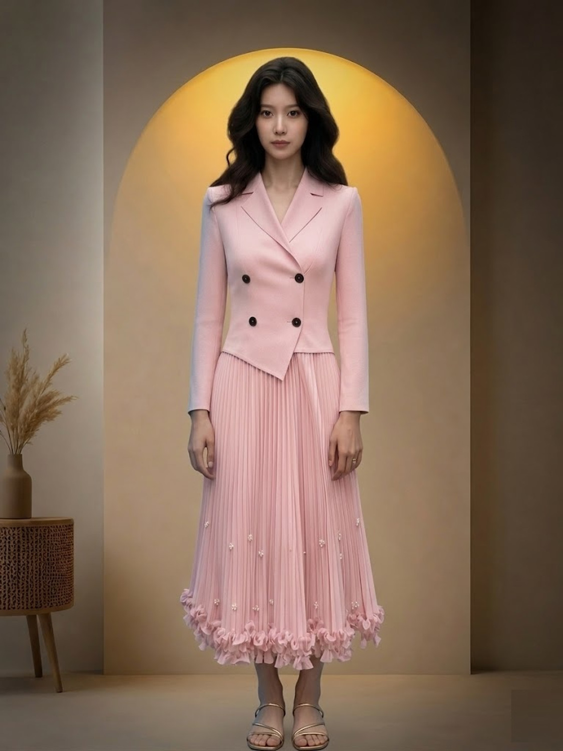 Image of ARY Women Pleated Pink Maxi /Full Length Dress