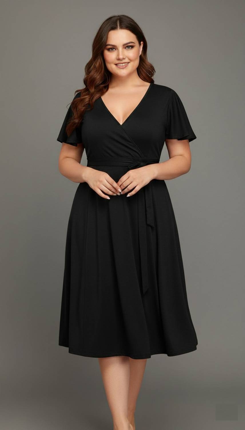 C4D Women Fit and Flare Black Midi/Calf Length Dress
