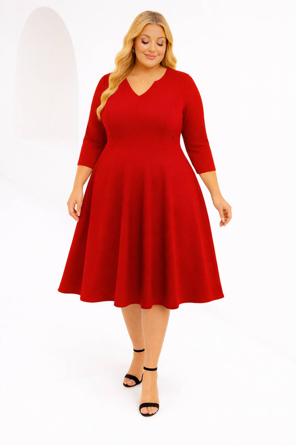 AMEEZA Women Fit and Flare Red Midi/Calf Length Dress