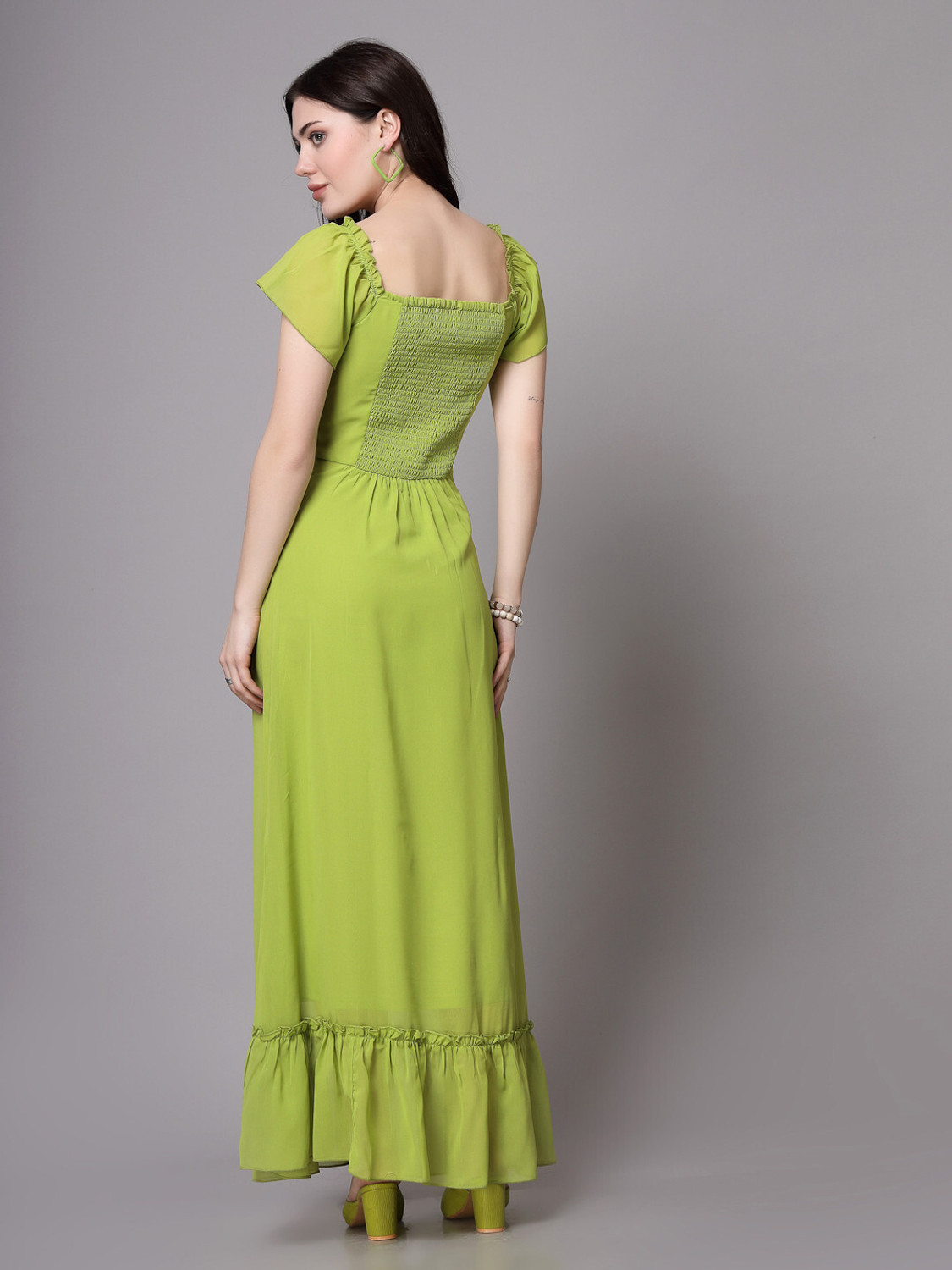 Image of METRONAUT Women Maxi Light Green Full Length Dress