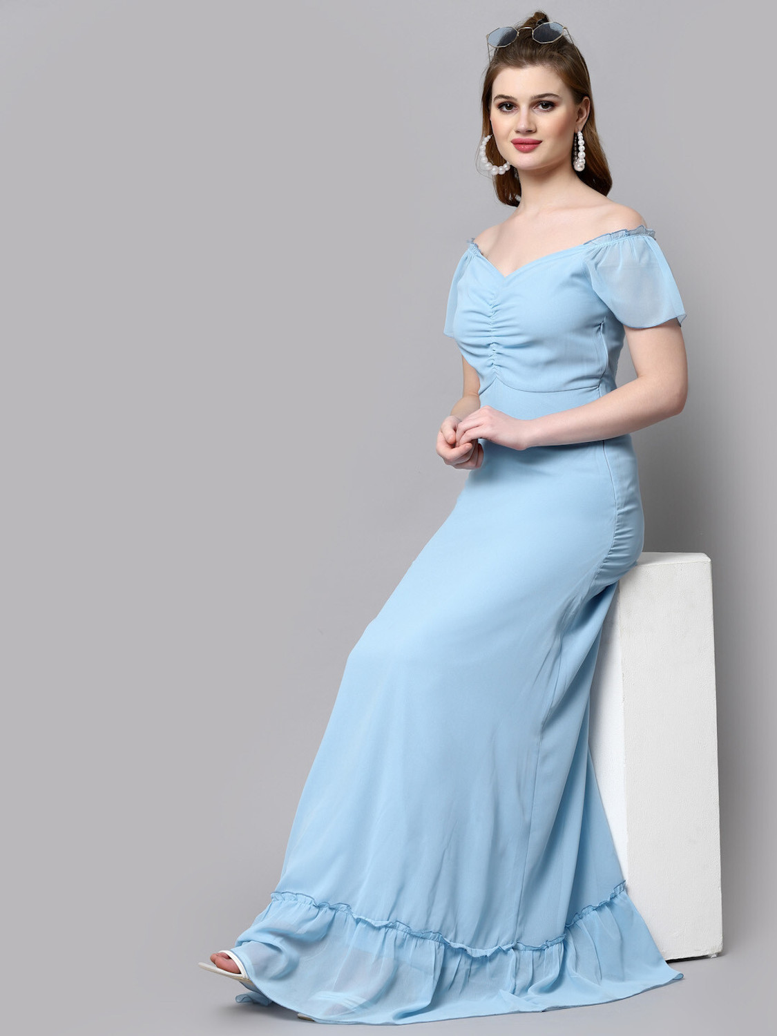 Image of METRONAUT Women Maxi Light Blue Full Length Dress