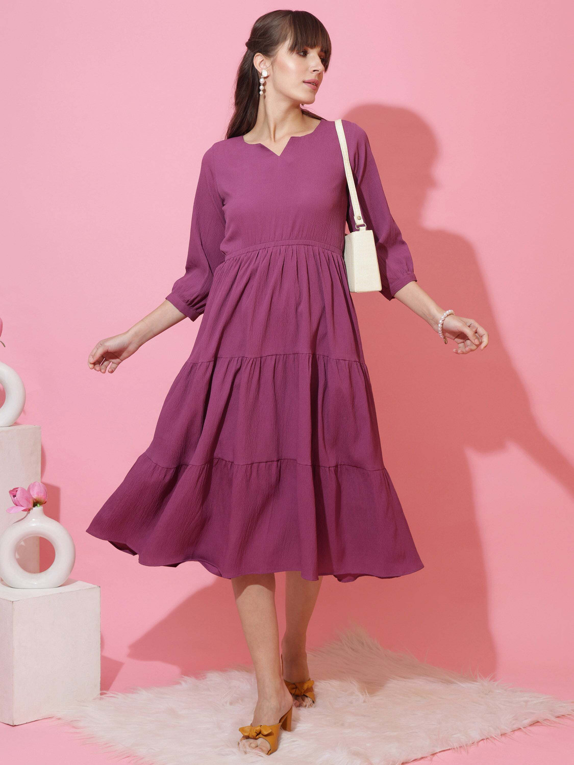 Image of Sheetal Associates Women Fit and Flare Purple Midi /Calf Length Dress