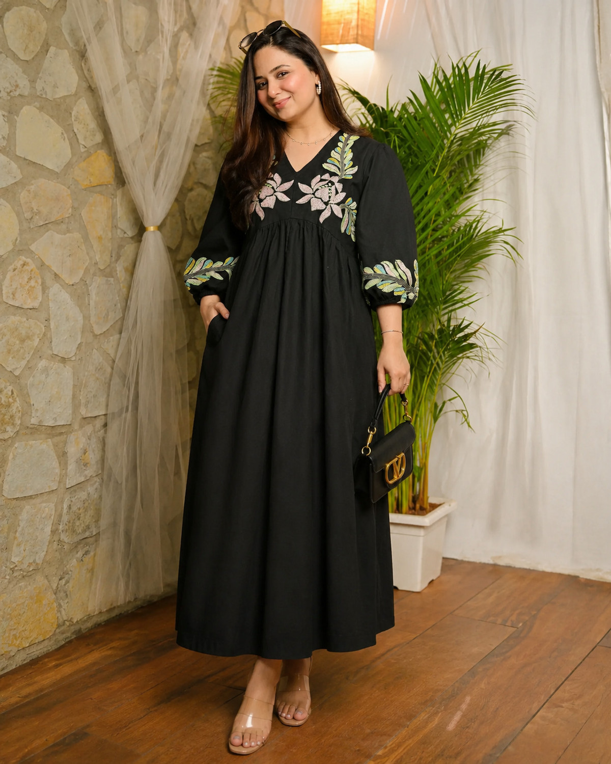 Image of Onixino Women A-line Black Maxi /Full Length Dress