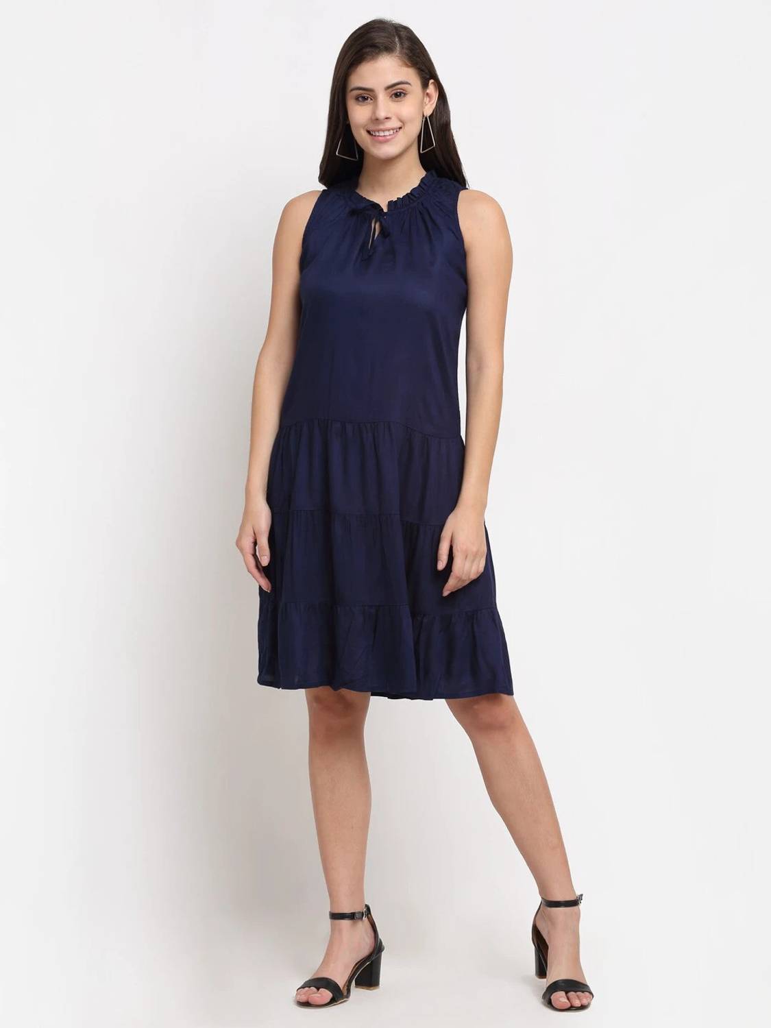 BRINNS Women Fit and Flare Blue Knee Length Dress