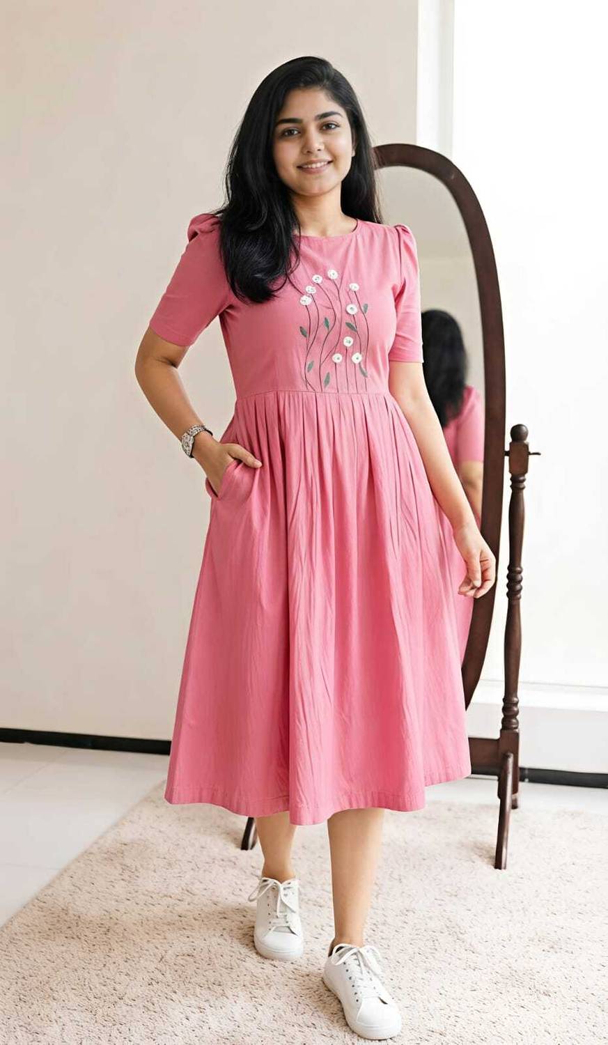 SHREE SHYAM FASHION Women A-line Pink Knee Length Dress