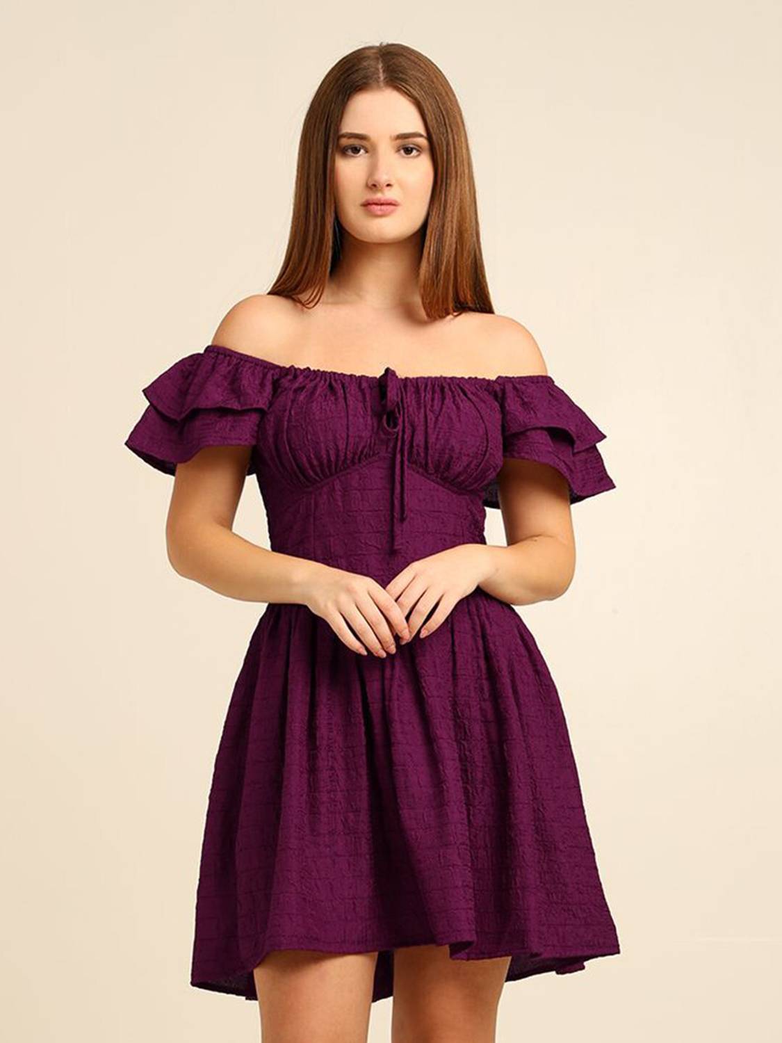 7OUNCE Women Fit and Flare Purple Mini/Short Dress
