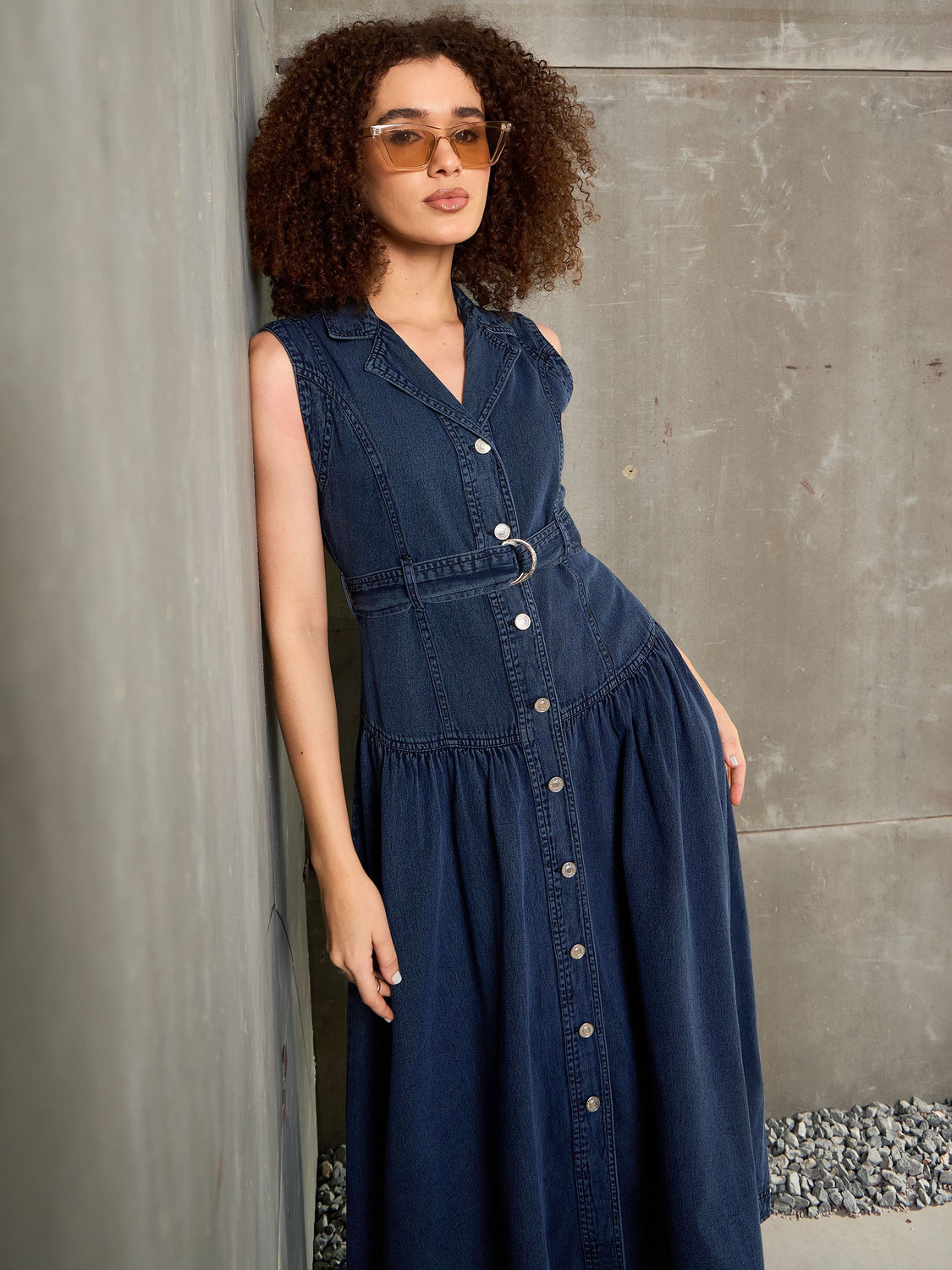 Image of SASSAFRAS Women Fit and Flare Blue Maxi /Full Length Dress