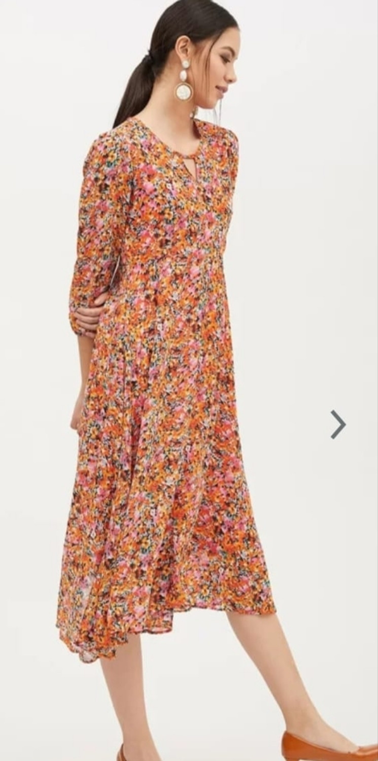 Image of GFM Women Fit and Flare Orange Midi /Calf Length Dress