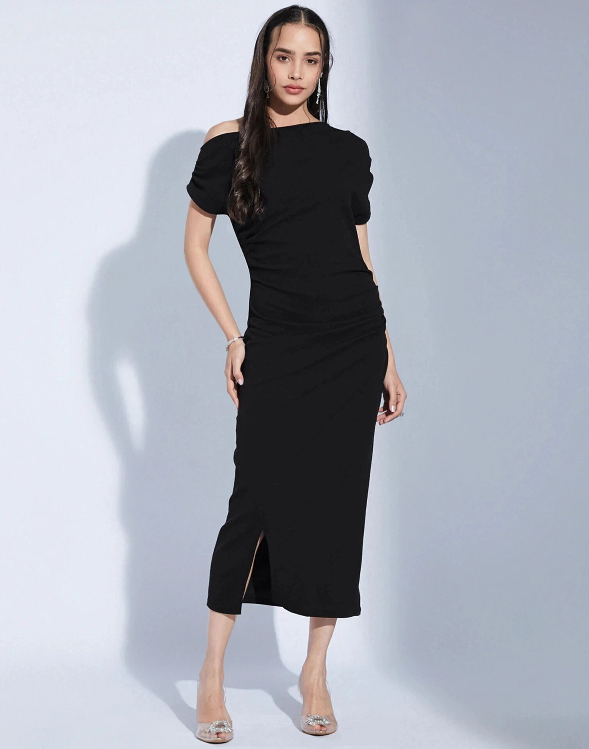Image of Selvia Women Bodycon Black Midi /Calf Length Dress
