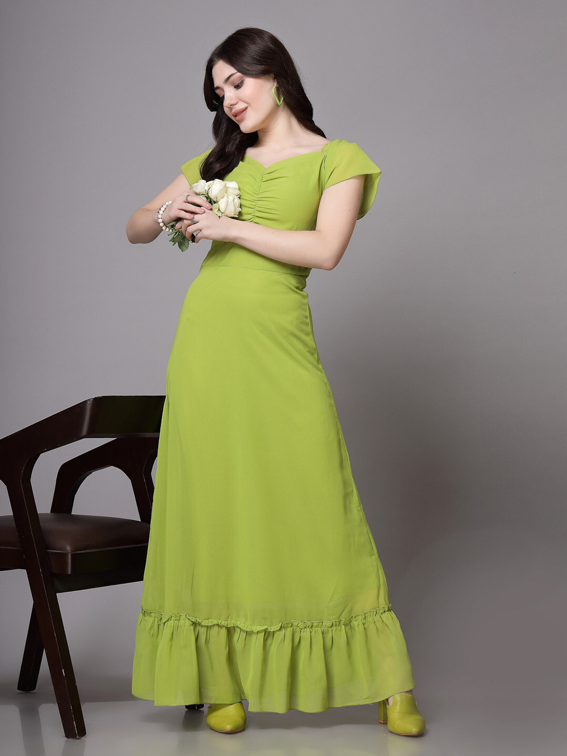 Image of METRONAUT Women Maxi Light Green Full Length Dress