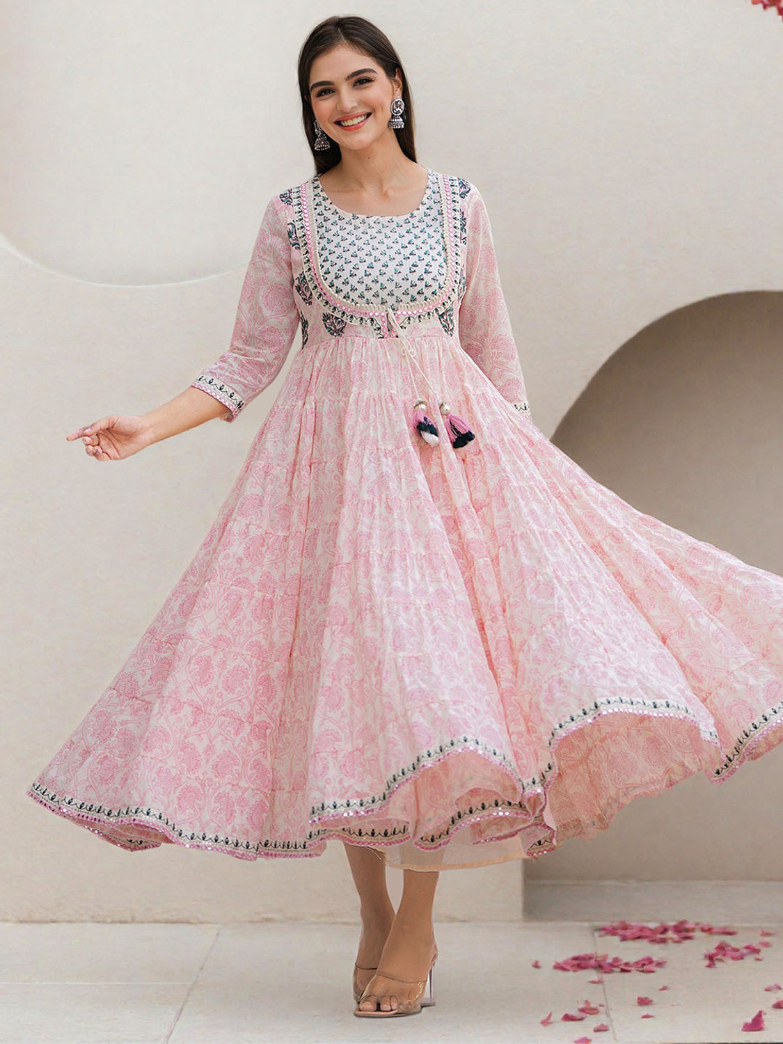 Image of Ishin Women Fit and Flare White Maxi /Full Length Dress