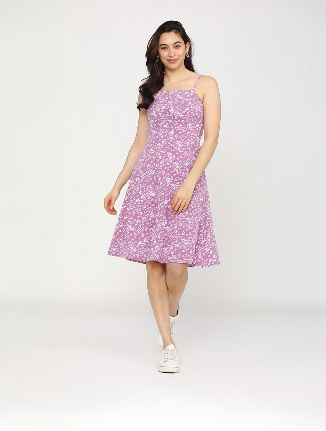 Image of Tokyo Talkies Women Skater Purple Knee Length Dress
