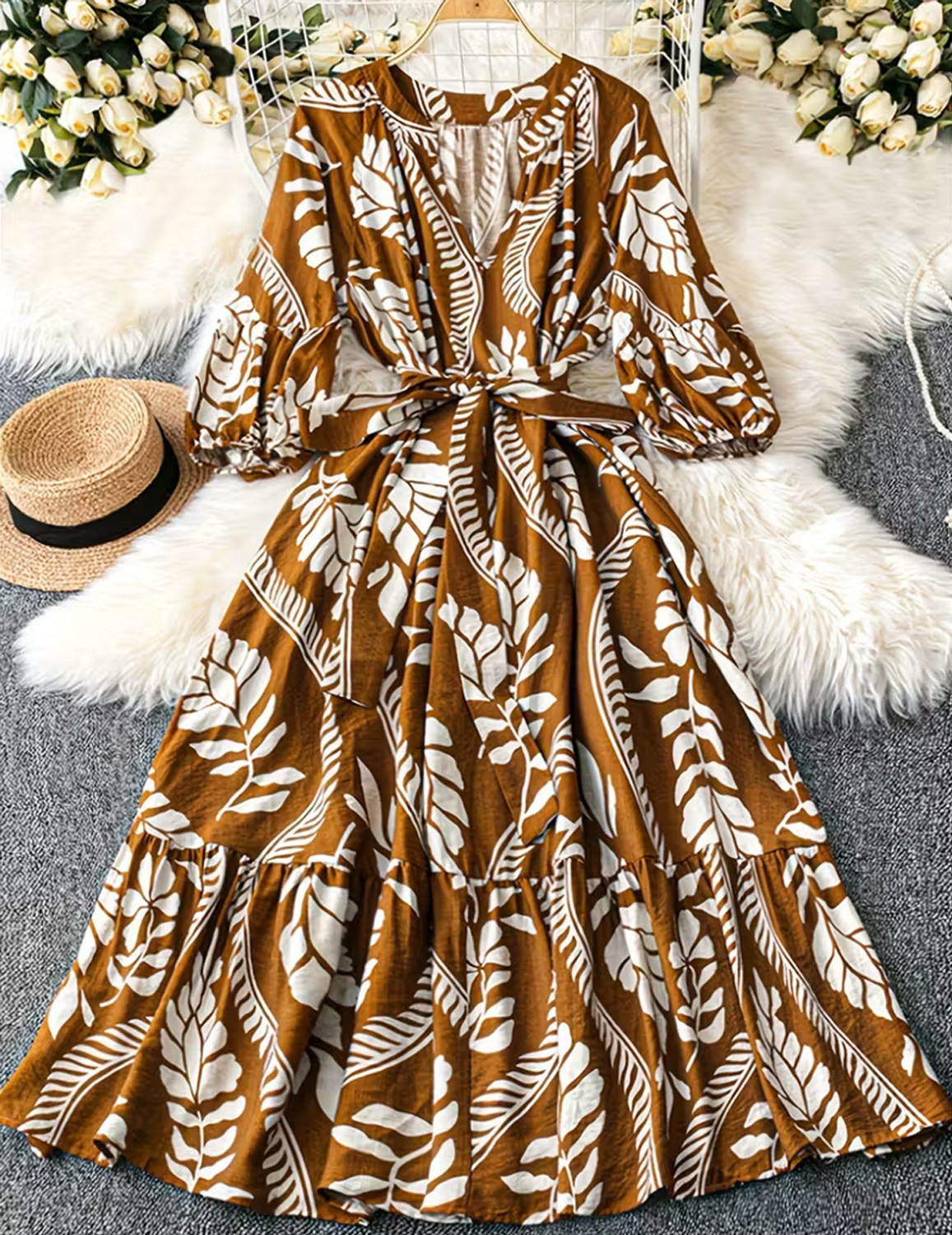 Image of METRONAUT Women Fit and Flare Brown Maxi /Full Length Dress