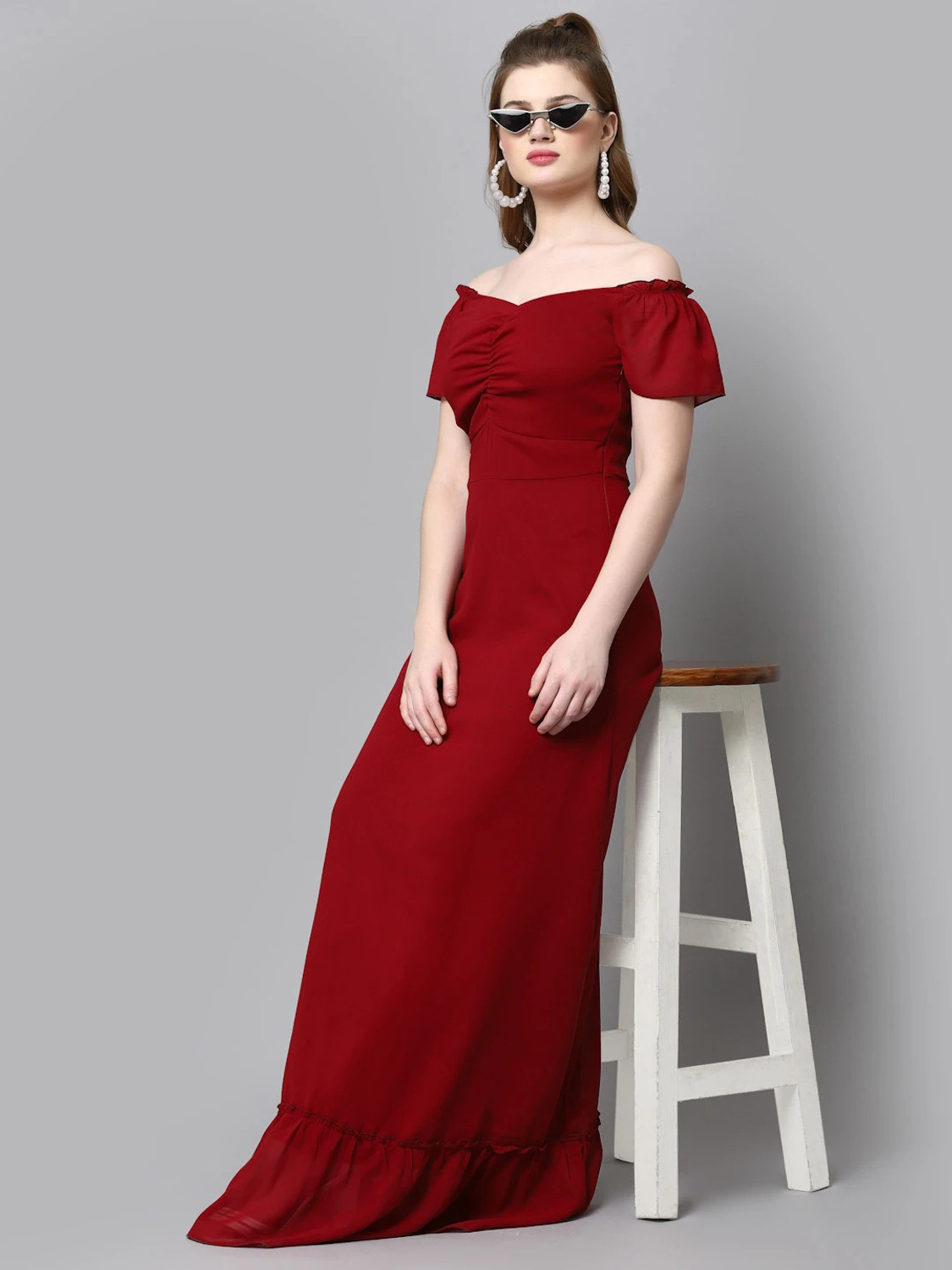 Image of METRONAUT Women Maxi Maroon Full Length Dress