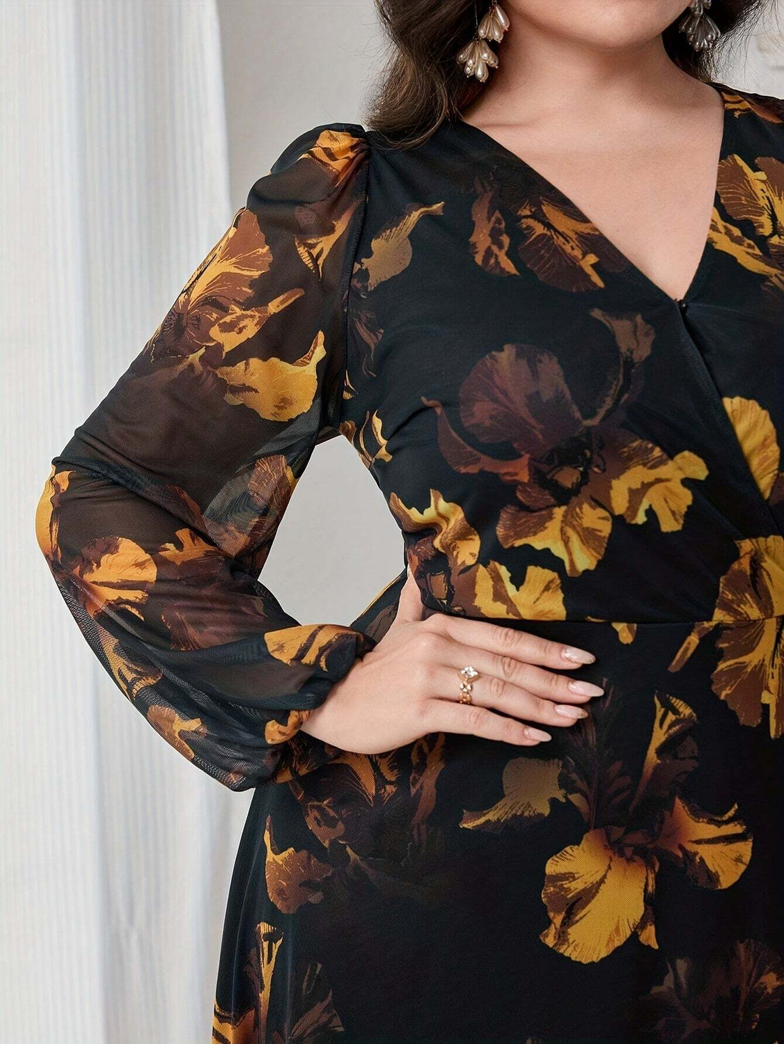 Image of Nautiful Women Wrap Black, Yellow Maxi /Full Length Dress