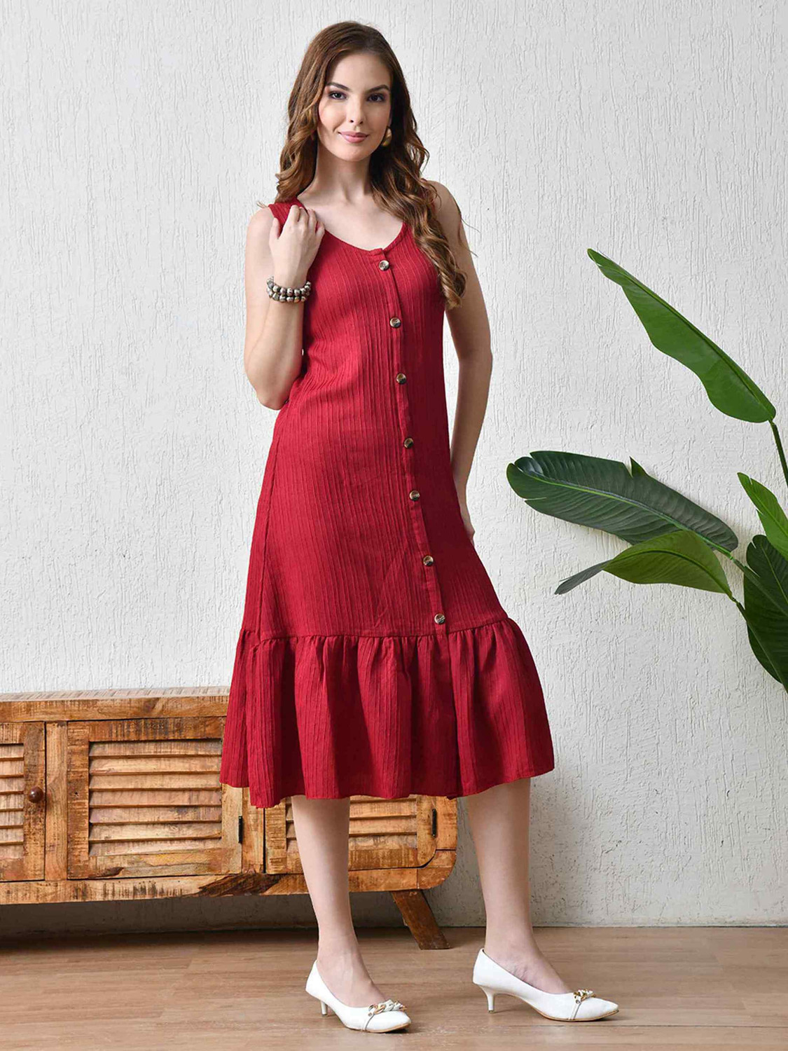 Image of Yanamora Women A-line Maroon Knee Length Dress