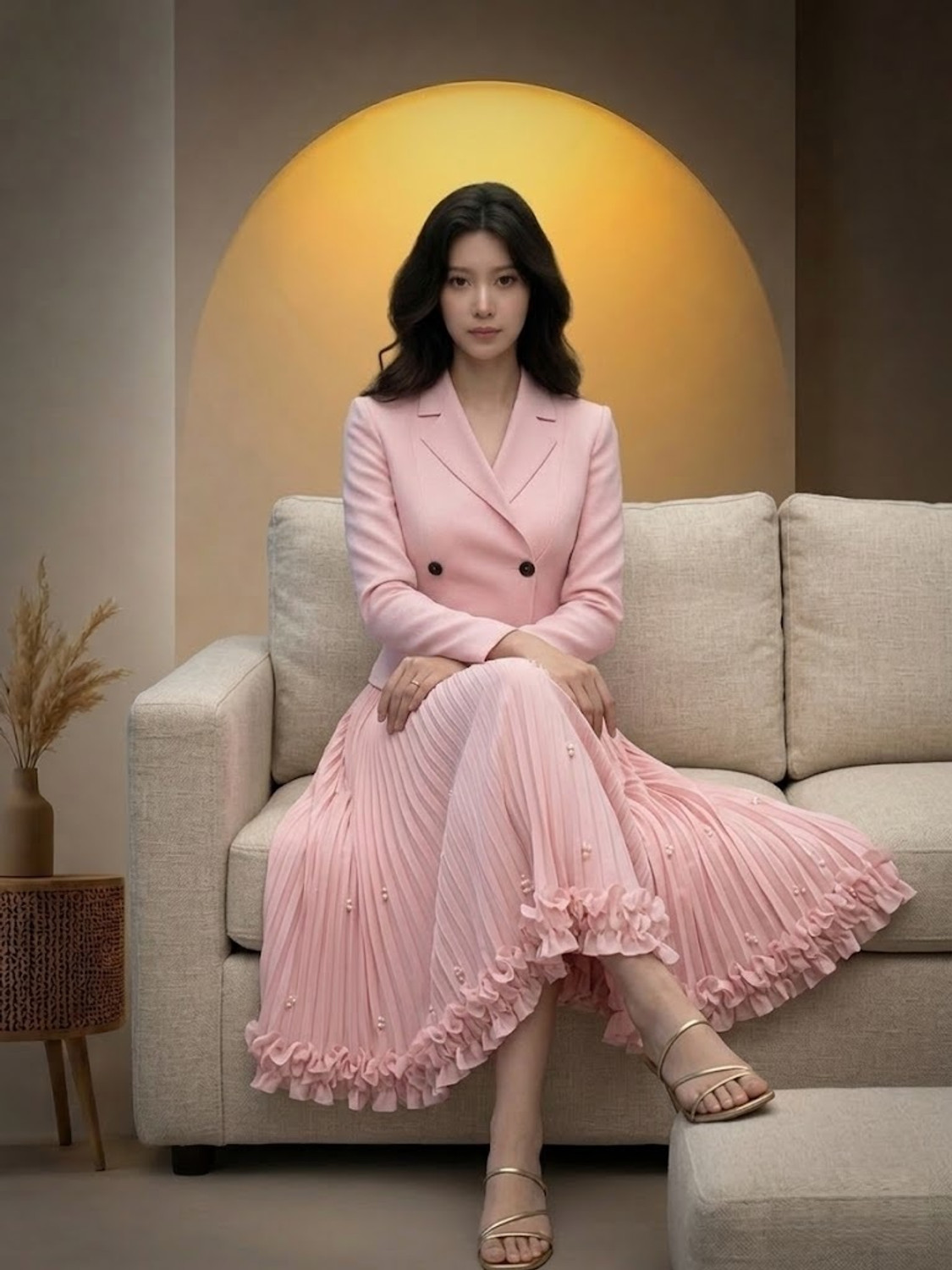 Image of ARY Women Pleated Pink Maxi /Full Length Dress