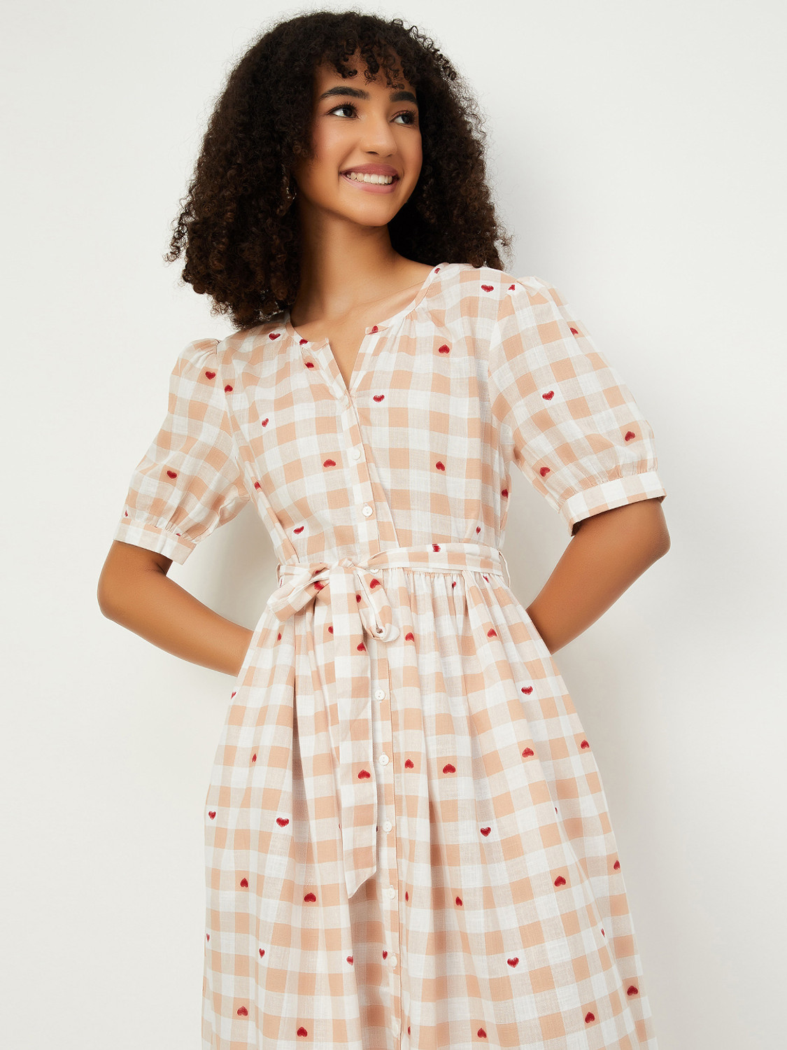 MAX Women A-line Beige Below Knee Dress