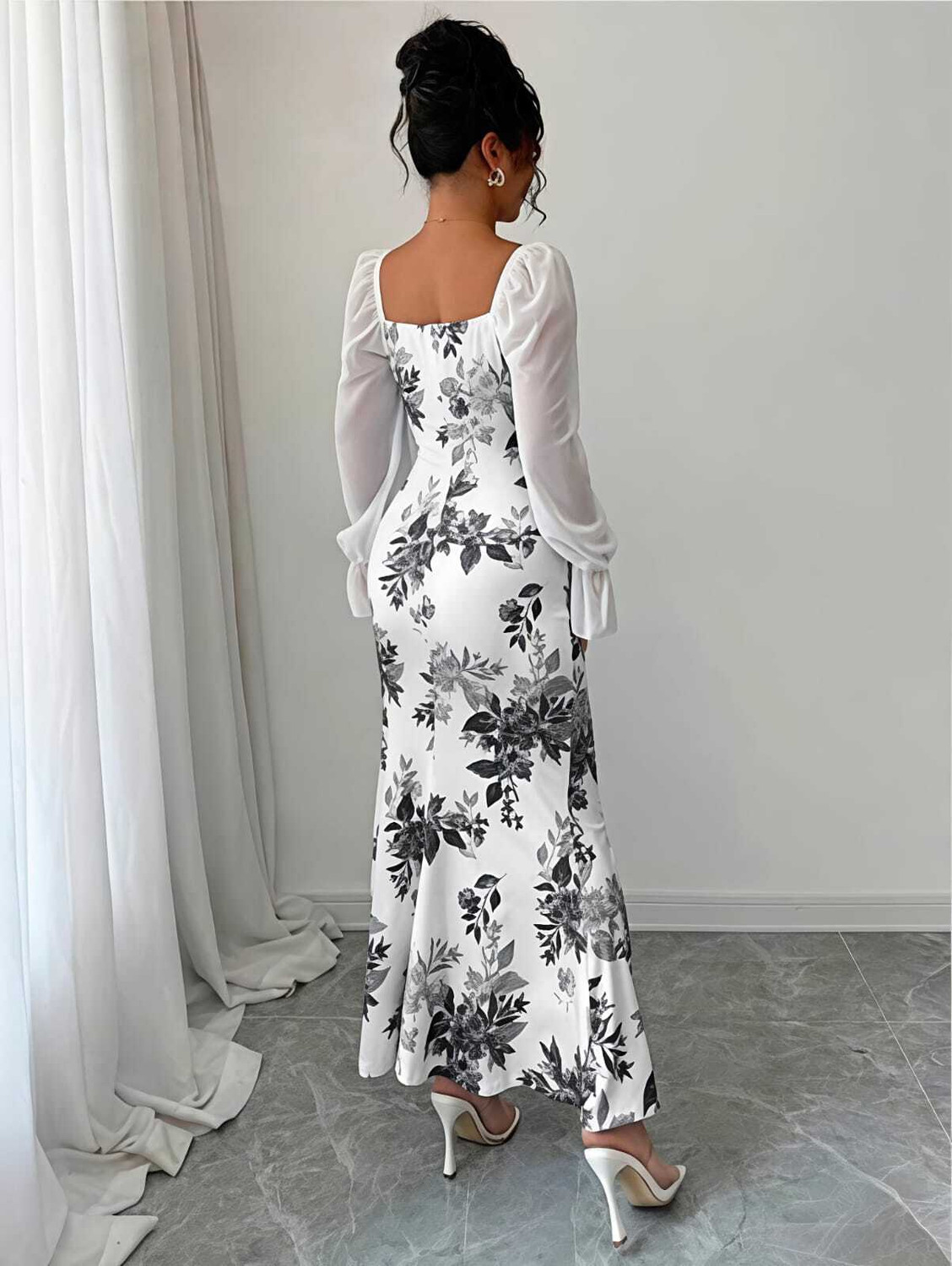 Image of MAHALAXMIJI.FASHION Women Fit and Flare White, Black Maxi /Full Length Dress