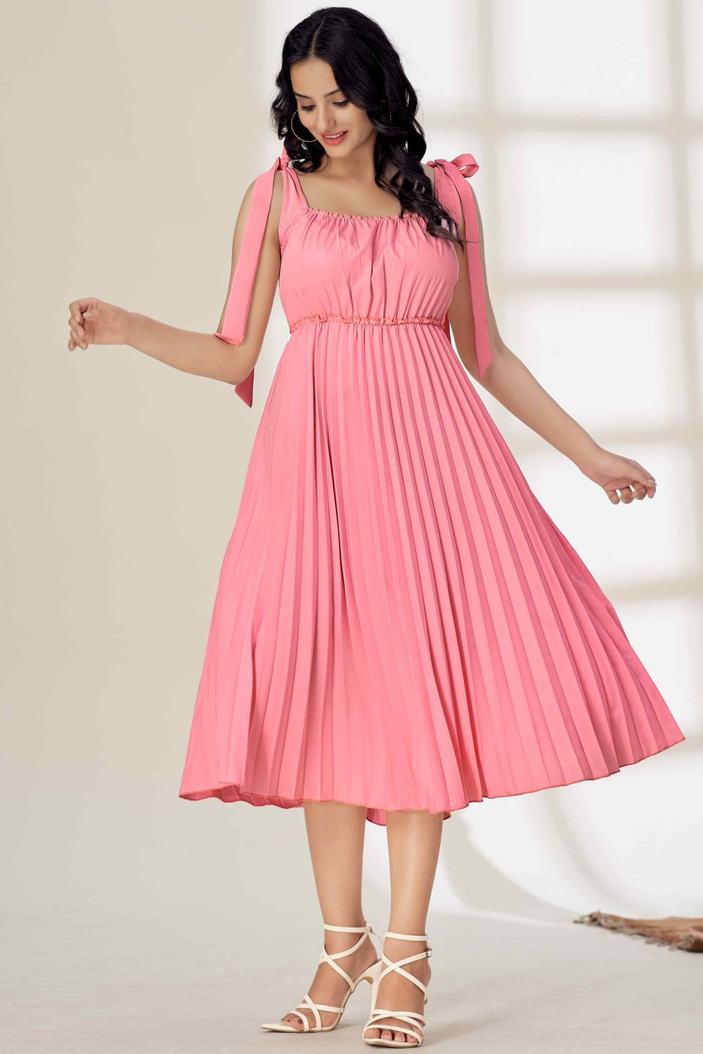 open lace back dress Blush Pink High Neck Dress  Style Cheat