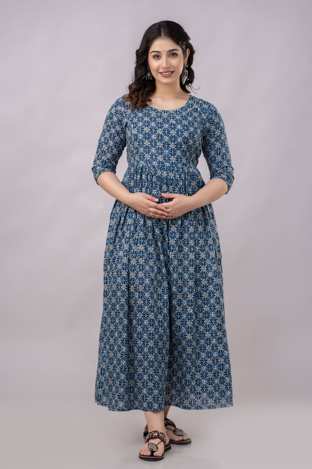 Image of Stylishthreads Women Fit and Flare Blue Midi /Calf Length Dress