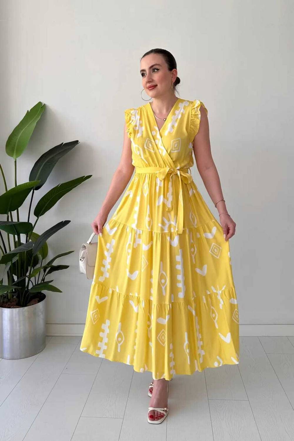 KDS HUB Women Wrap Yellow Maxi/Full Length Dress