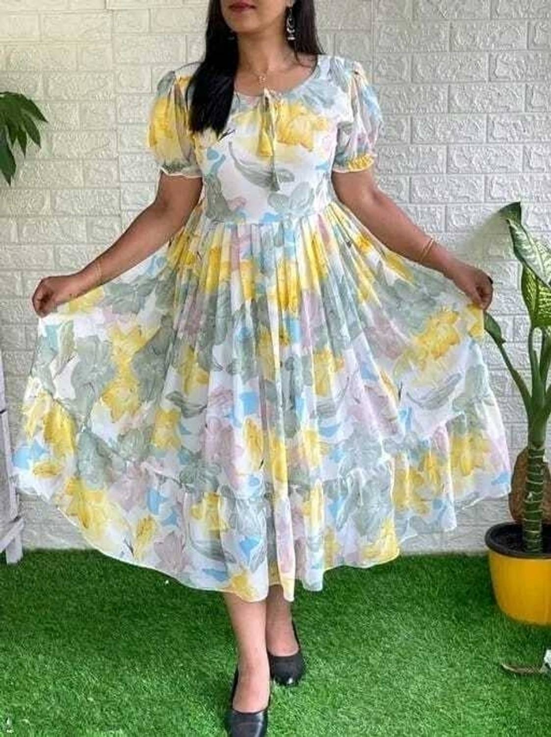 Aabhilasha Women Fit and Flare Yellow Midi/Calf Length Dress