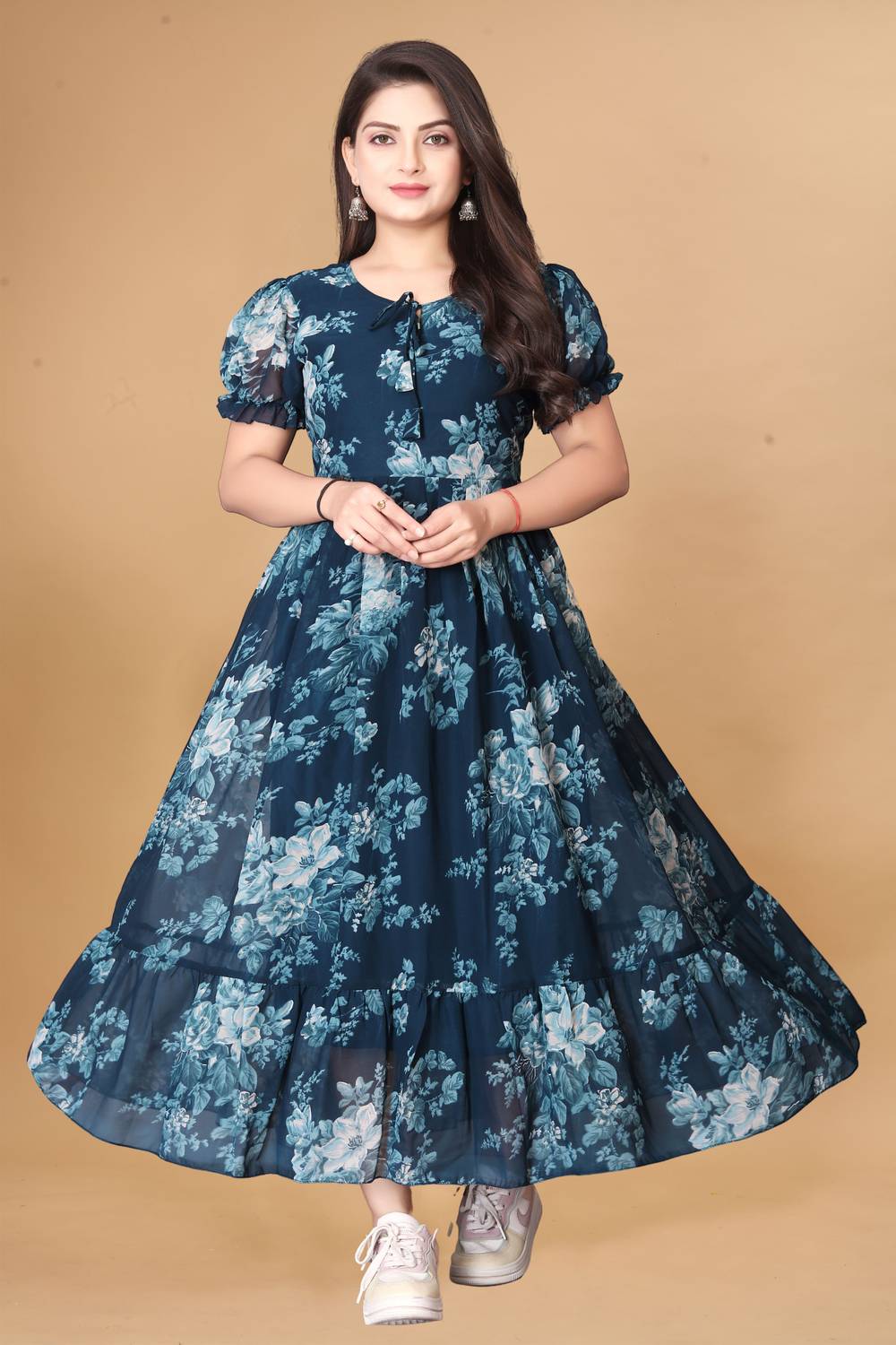 Maruti Nandan Impex Women Fit and Flare Multicolor Maxi/Full Length Dress