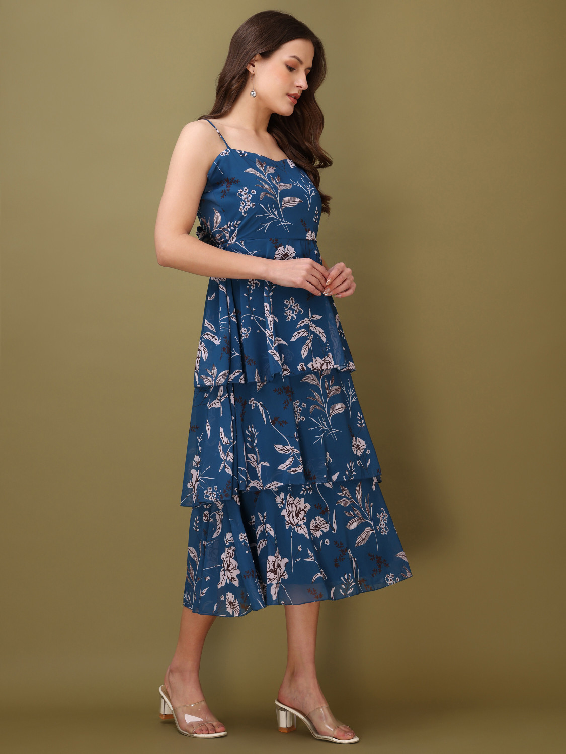 Image of PURVAJA Women Layered Blue Midi /Calf Length Dress