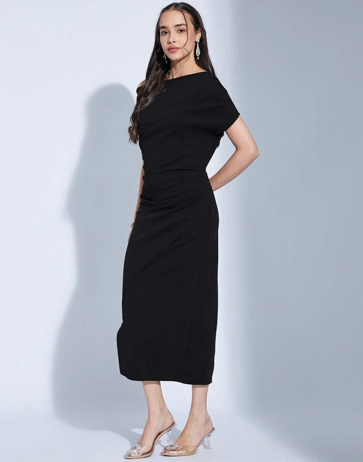 Image of Selvia Women Bodycon Black Midi /Calf Length Dress