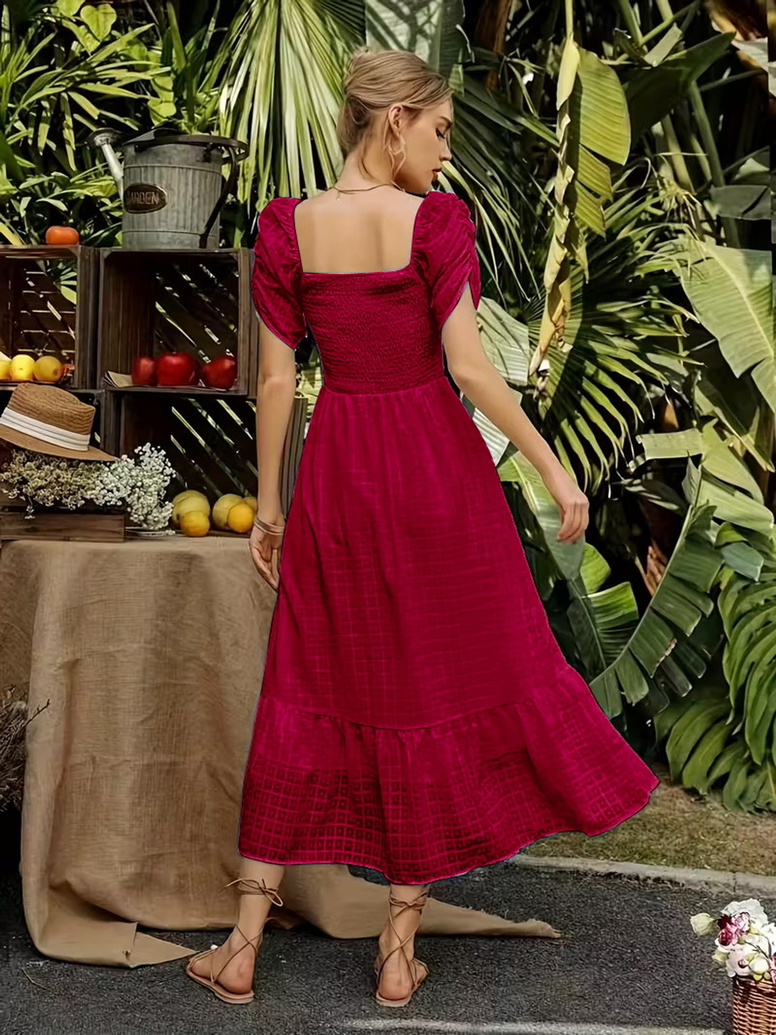 Image of EMERYLA Women Fit and Flare Maroon Midi /Calf Length Dress
