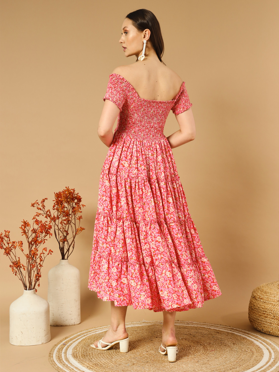 Image of ZWERLON Women Fit and Flare Pink Midi /Calf Length Dress