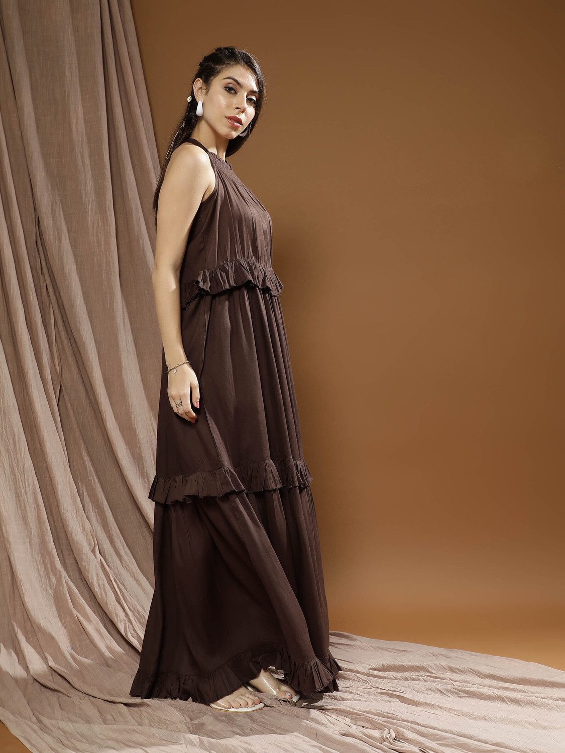 Image of ATHENA Women Maxi Brown Full Length Dress