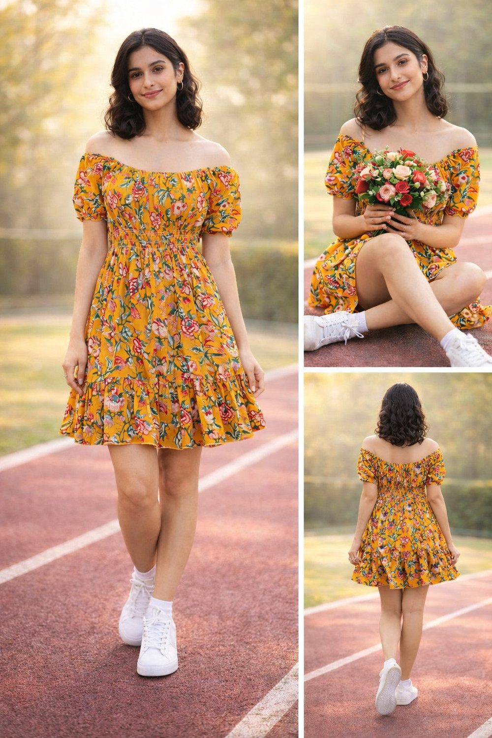 Image of FIORAA Women A-line Multicolor Knee Length Dress