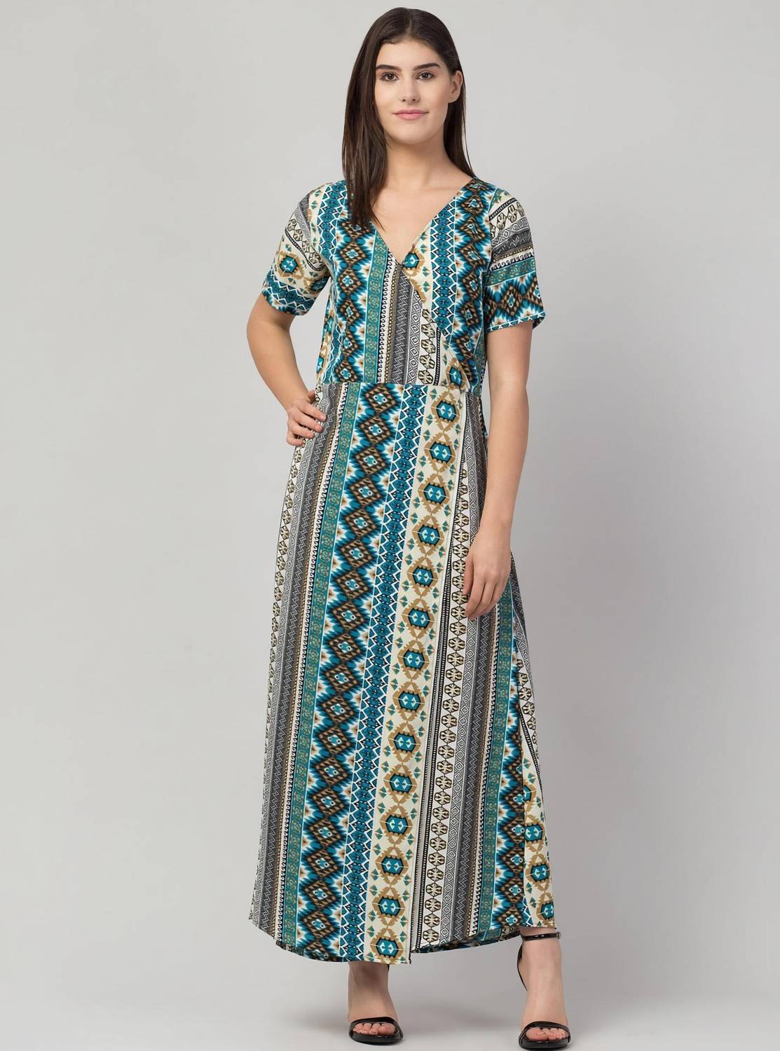 ADDICTED ATTIRE Women Wrap Multicolor Maxi/Full Length Dress