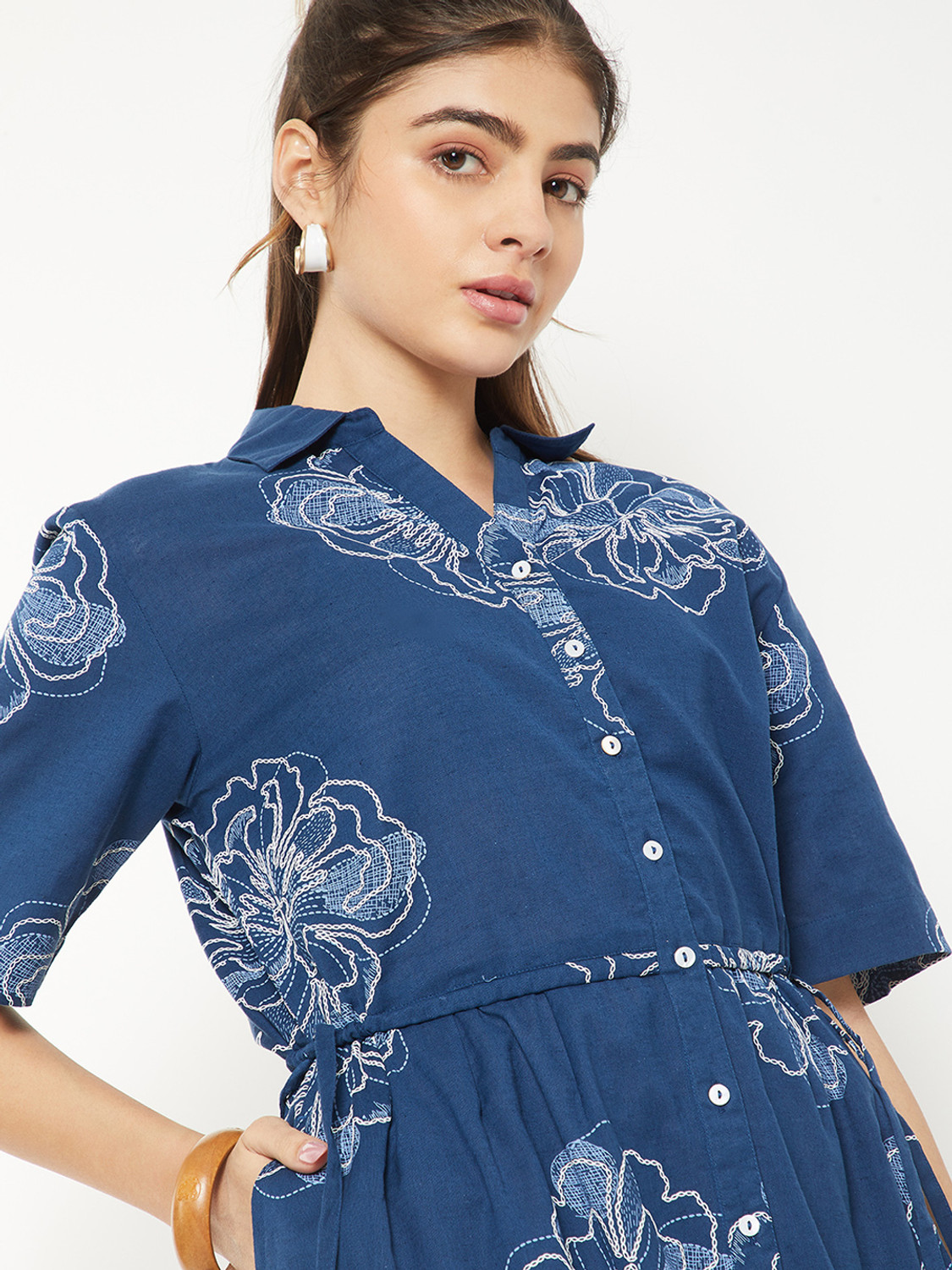 Image of MAX Women Shirt Blue Below Knee Dress