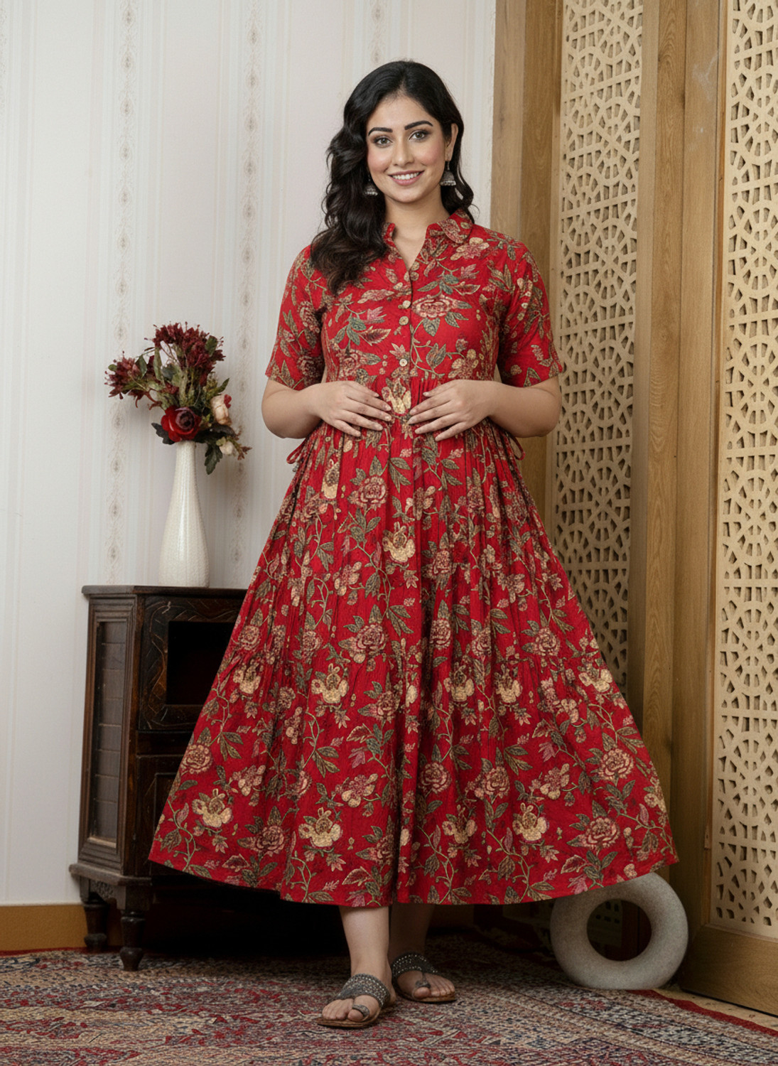 Image of Mialo fashion Women Fit and Flare Red Below Knee Dress