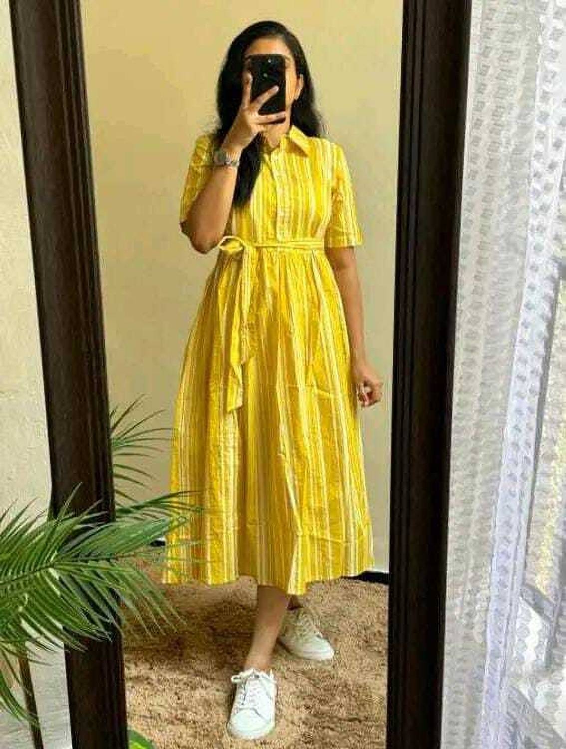 rajfeb Women Fit and Flare Yellow Midi/Calf Length Dress