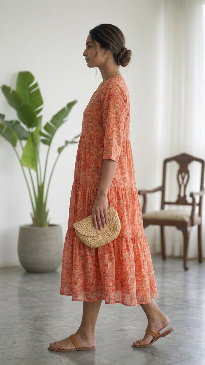 Image of Kachcha Dhaga Women Ethnic Dress Red, Orange Ankle Length Dress