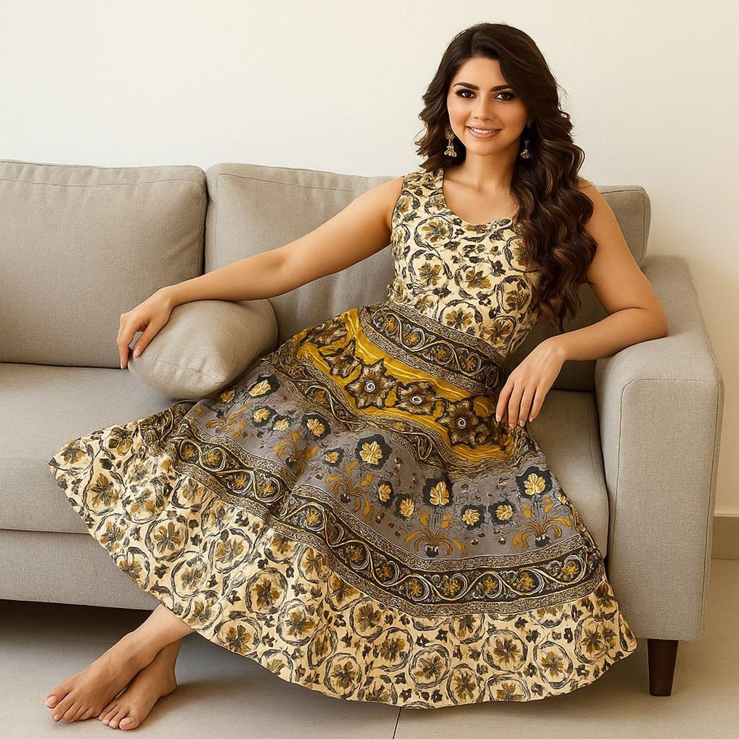 AVKIA Women A-line Multicolor Maxi/Full Length Dress