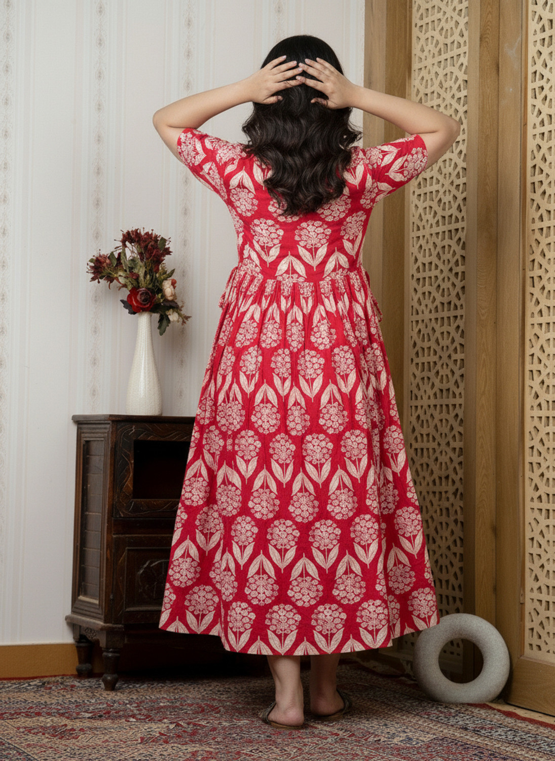 Image of Mialo fashion Women Fit and Flare Pink Below Knee Dress
