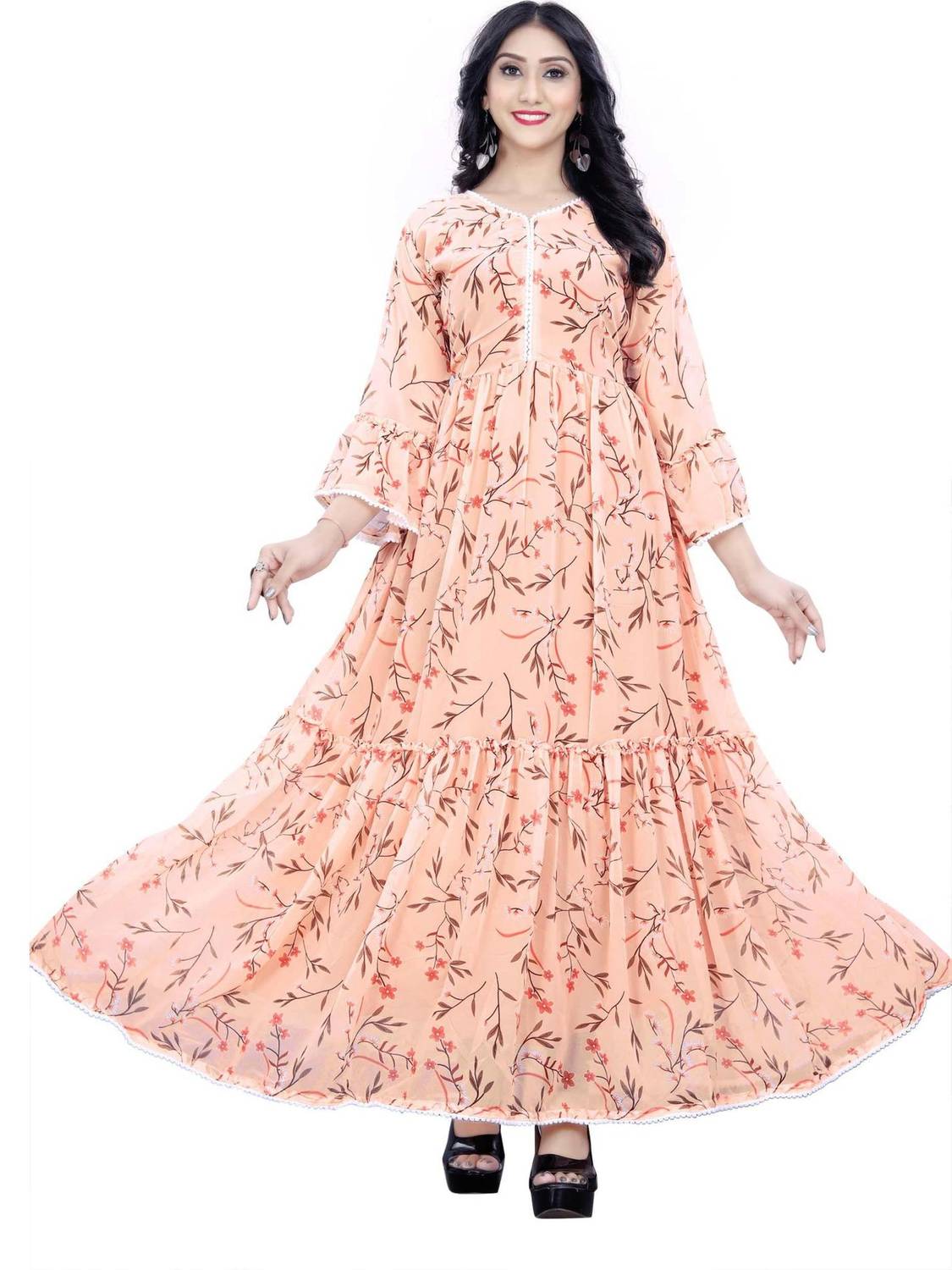 bindudi Women Gown Orange Maxi/Full Length Dress