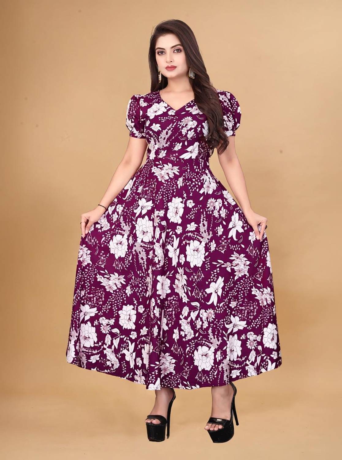 ANTRA Women Fit and Flare Maroon Maxi/Full Length Dress