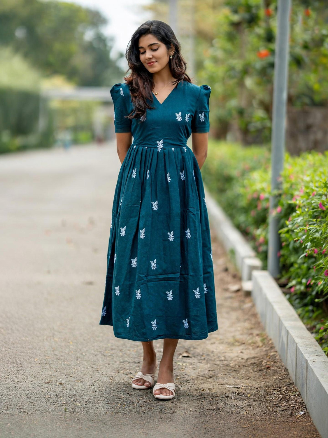Image of zoentik enterprise Women Fit and Flare Blue Midi /Calf Length Dress