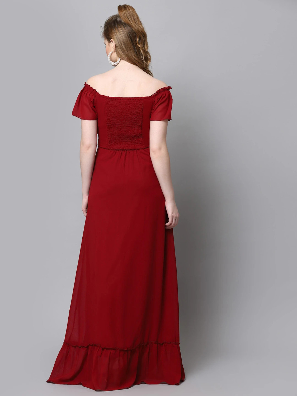 Image of METRONAUT Women Maxi Maroon Full Length Dress