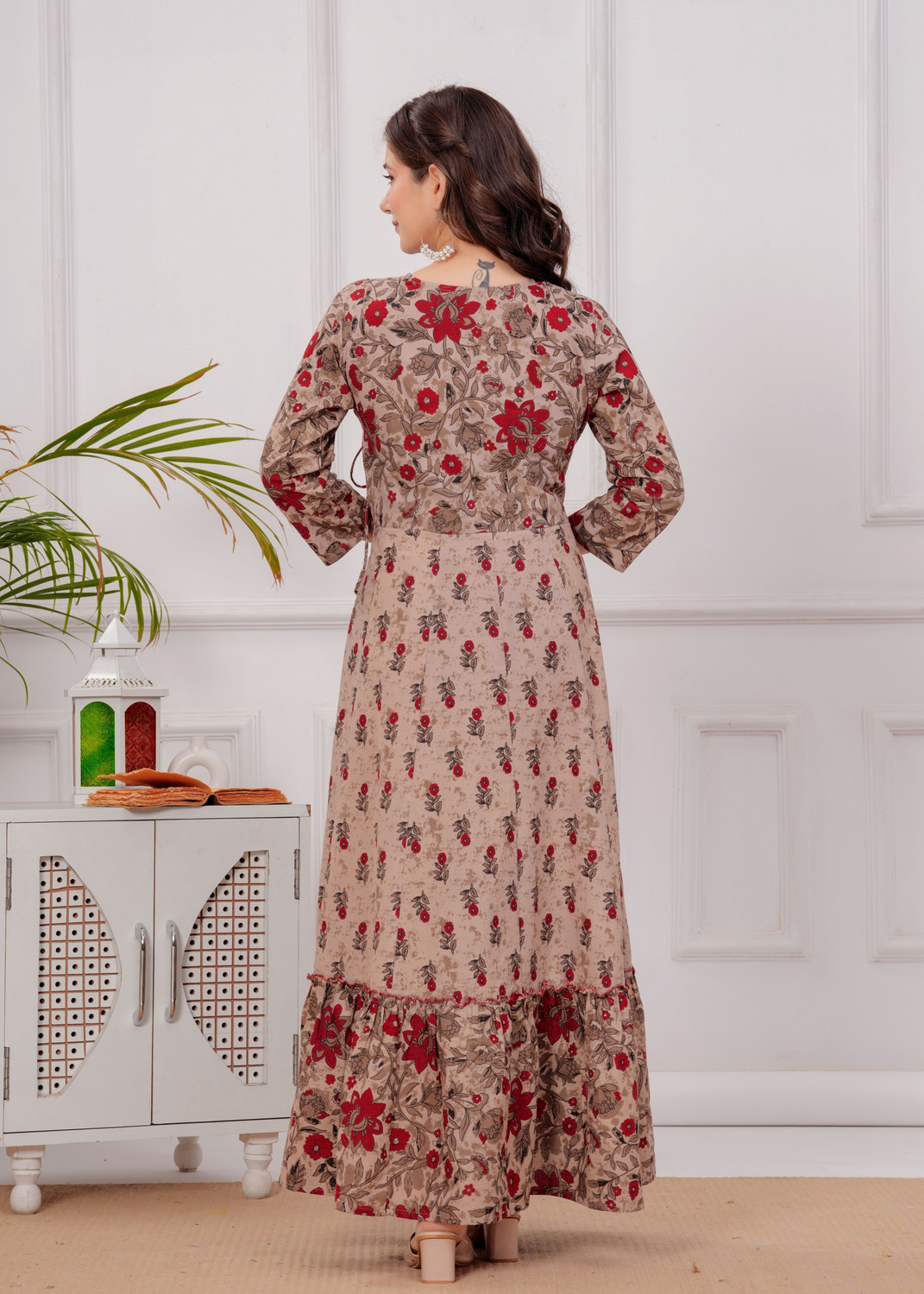 Image of Gustofab Women Fit and Flare Brown Maxi /Full Length Dress
