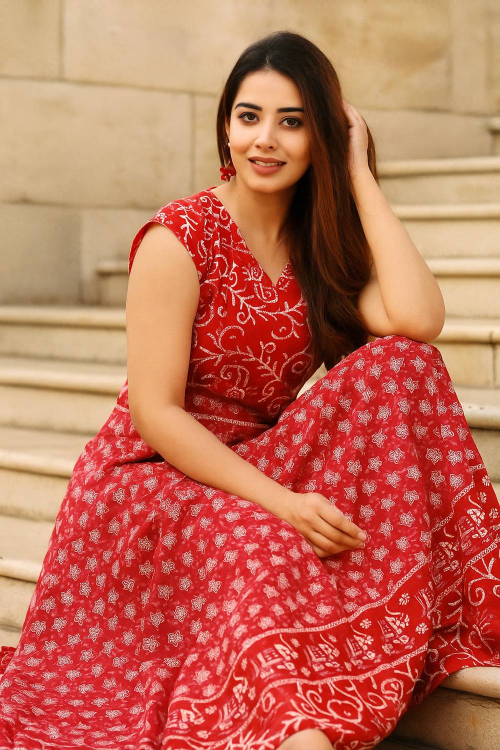 AALIVAAS Women Fit and Flare Red Maxi/Full Length Dress