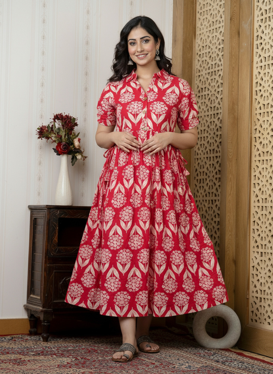 Image of Mialo fashion Women Fit and Flare Pink Below Knee Dress