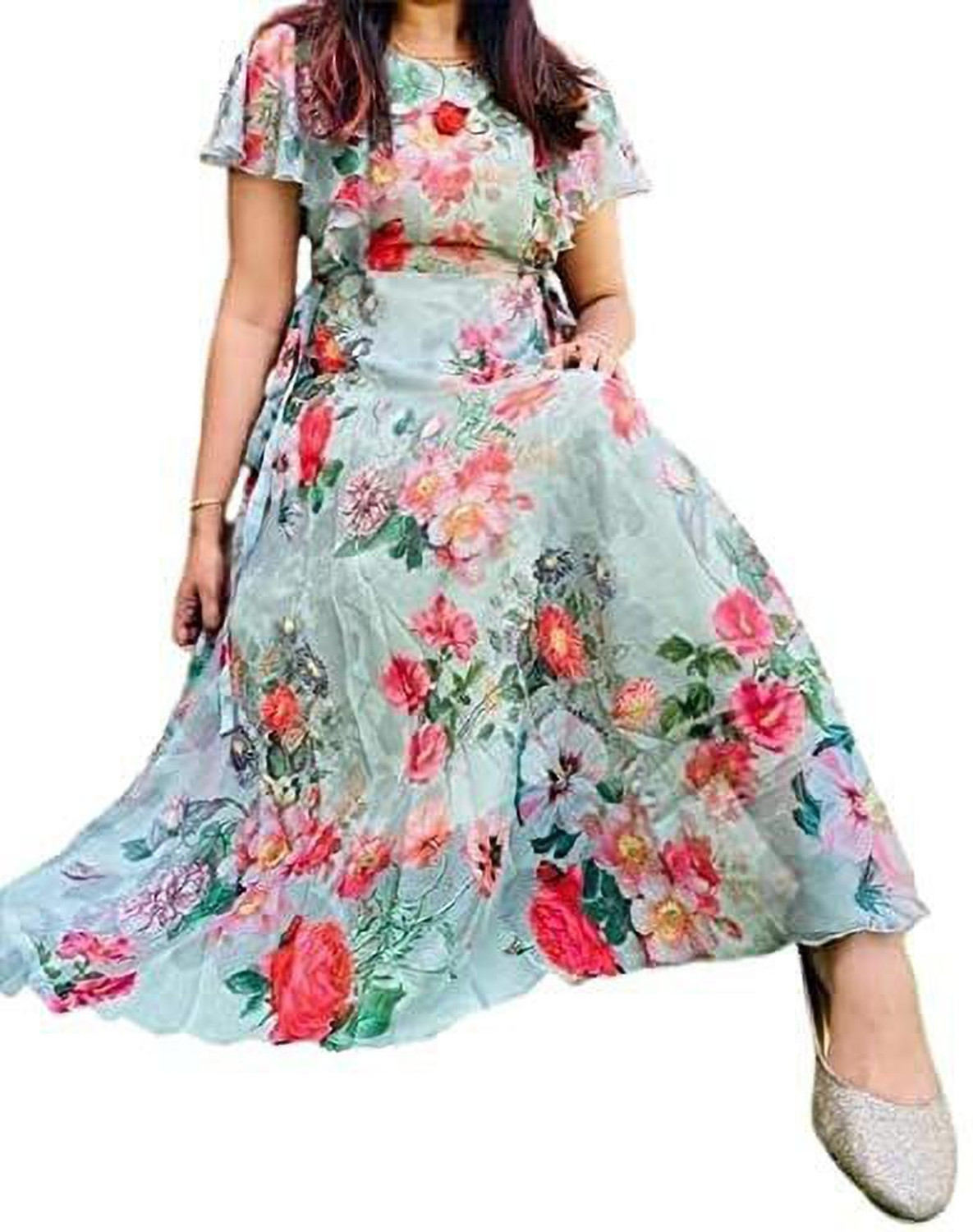 Image of THEOMFAB Women Fit and Flare Multicolor Maxi /Full Length Dress