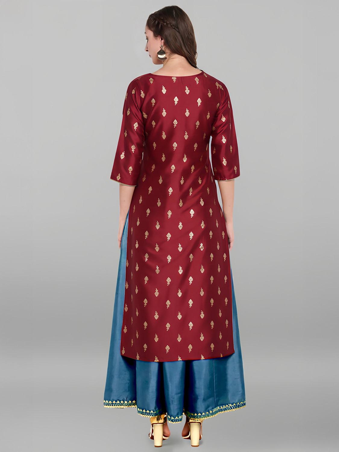 Image of Janasya Women A-line Maroon Midi /Calf Length Dress